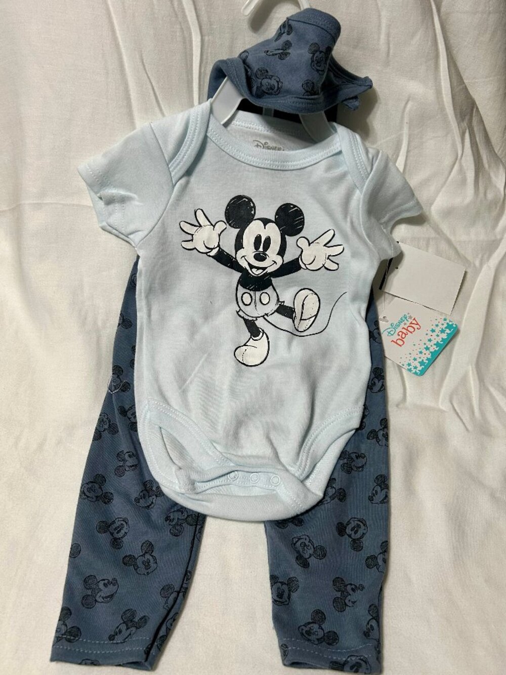 6-9 month Disney Baby Mickey Mouse Blue Bodysuit and Bib Set NWT